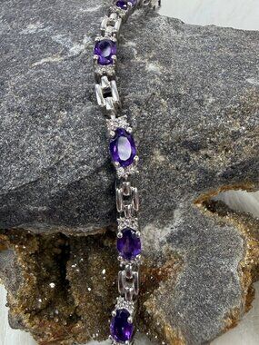 Sterling Silver Amethyst Tennis Bracelet 7"
